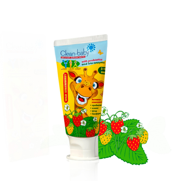 Детская зубная паста TM Clean-baby (3-12 лет) Лесная земляника, 50 мл