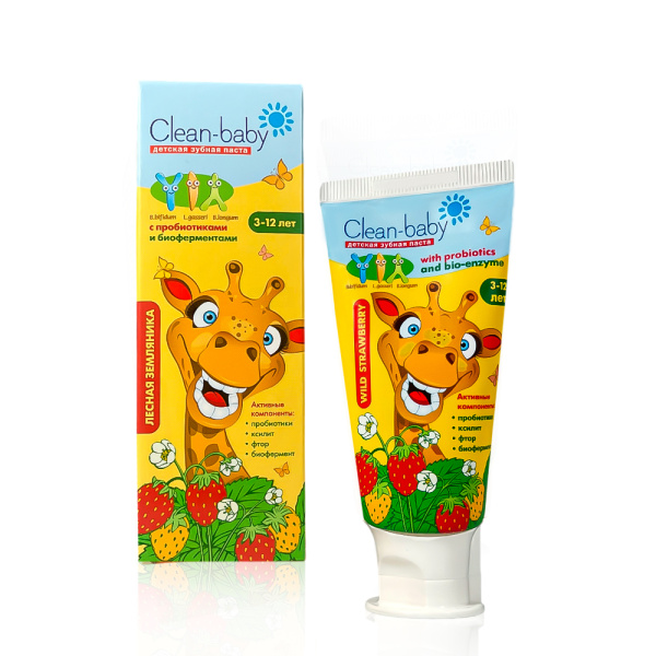 Детская зубная паста TM Clean-baby (3-12 лет) Лесная земляника, 50 мл