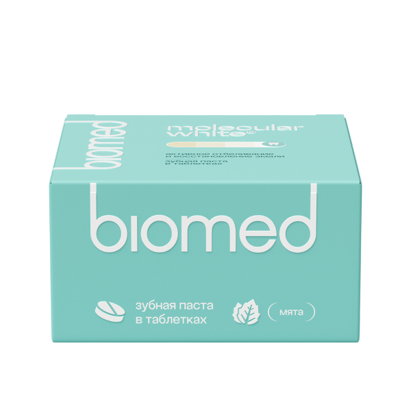 Зубная паста Biomed HEALTHYWHITE в таблетках. Активное отбеливание и восстановление эмали. Мята, 62 шт.