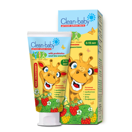 Детская зубная паста TM Clean-baby (3-12 лет) Лесная земляника, 50 мл