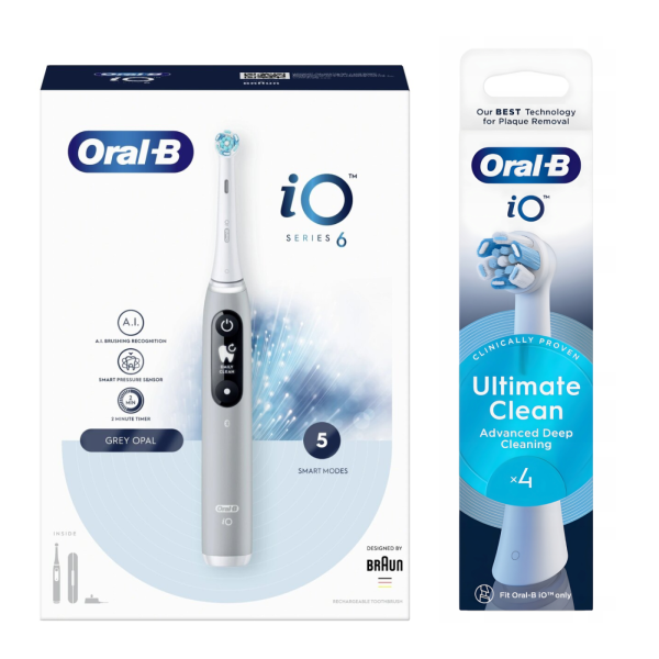 Электрическая зубная щетка ORAL-B iO Series 6 Grey Opal, 1+4 насадки Ultimate Clean (iOM6.1B6.2DK - type 3795)