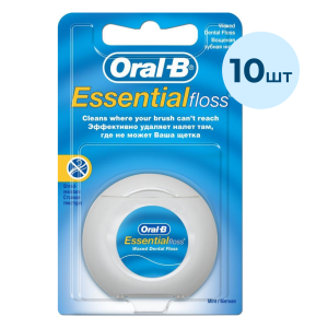 НАБОР 10 шт! Нить межзубная вощеная Oral-B Essential, мятная, 50 м