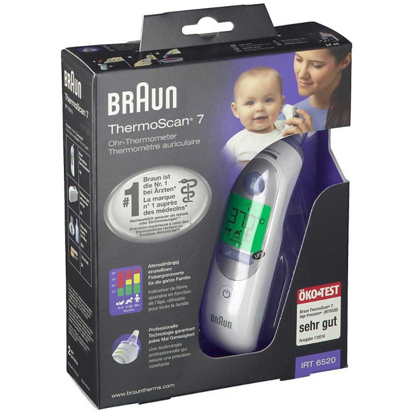 Ушной термометр с подогревом наконечника Braun ThermoScan7 IRT6520, белый