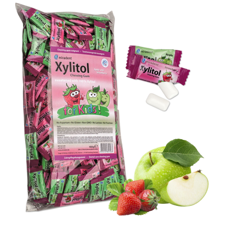 Жевательная резинка Miradent Xylitol - Земляника и Яблоко (200 шт х 2 шт)