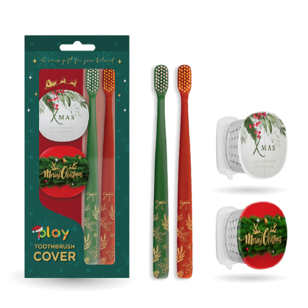 Набор 2 щетки twigo и 2 футляра play Flipper серия «Xmas» Xmas + Marry Christmas (зеленая/красная)