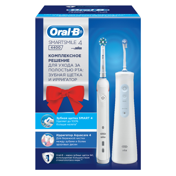 Набор Oral-B SmartSmile 4 4400: Ирригатор Aquacare 4 + Электрическая щетка Smart 4 (D601/MD20.016)