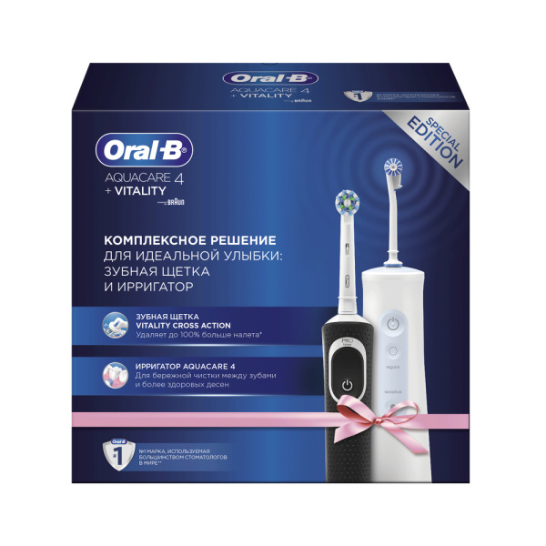 Набор Ирригатор ORAL-B Aquacare 4 + Электрическая щетка Vitality 100 Black