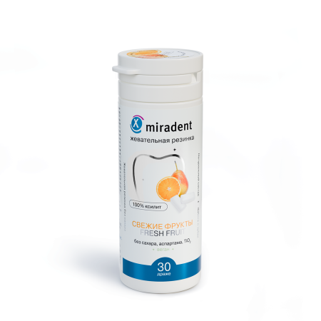 Жевательная резинка Miradent Xylitol с фруктовым вкусом (30 шт), 30 г
