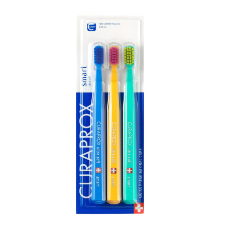 Набор зубных щеток CURAPROX CS Smart 7600 (3 шт) (CS Smart 7600/3) СИНИЙ/ОРАНЖЕВЫЙ/БИРЮЗОВЫЙ
