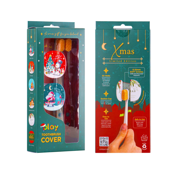 Набор 2 щетки twigo и 2 футляра play Flipper серия «Xmas» Снеговик + Дед Мороз (белая/красная)
