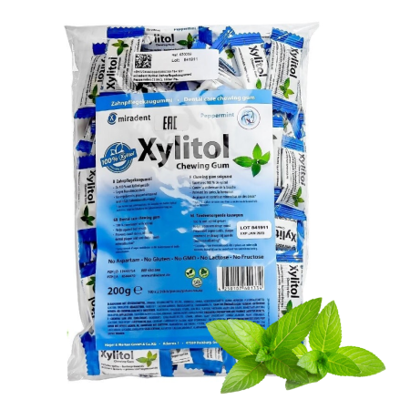 Жевательная резинка Miradent Xylitol Перечная мята, без диоксида титана -  100 шт.*2