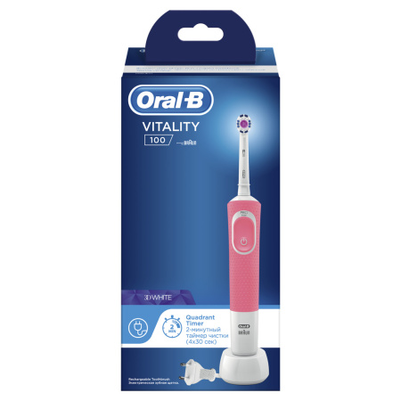 Электрическая зубная щетка Oral-B Vitality 100 3D White РОЗОВАЯ D100.413.1