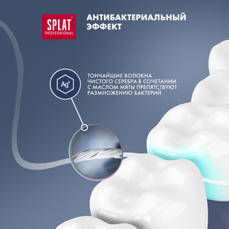 Нить узкая вощеная SPLAT Dental Floss мятная с волокнами серебра, 30 м