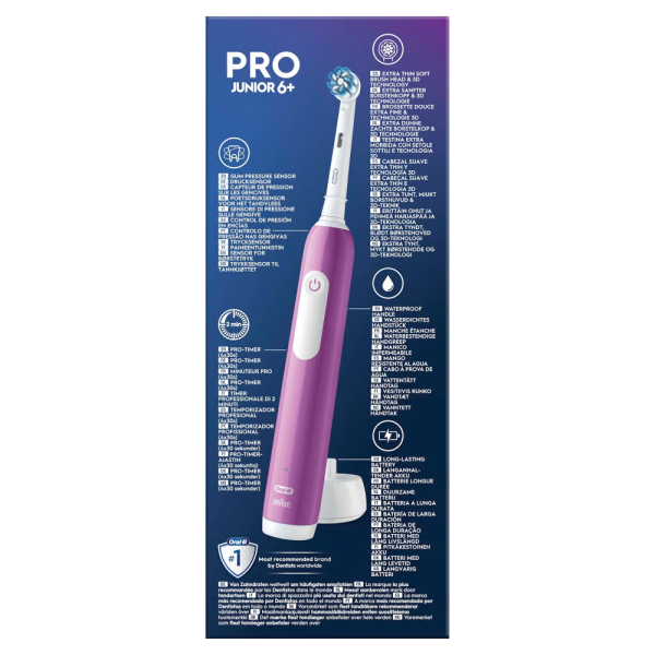 Детская электрическая зубная щетка Oral-B Pro Junior (6+) Lila Фиолетовая