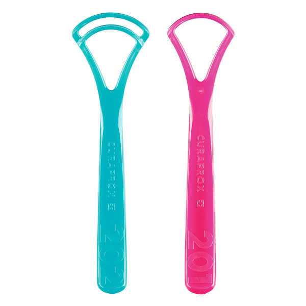 CURAPROX Набор скребков для языка, 2 шт. (CTC203) РОЗОВЫЙ/БИРЮЗОВЫЙ