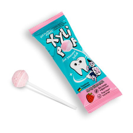 НАБОР Леденец Miradent XyliPOP на палочке из ксилита КЛУБНИКА, 50 шт